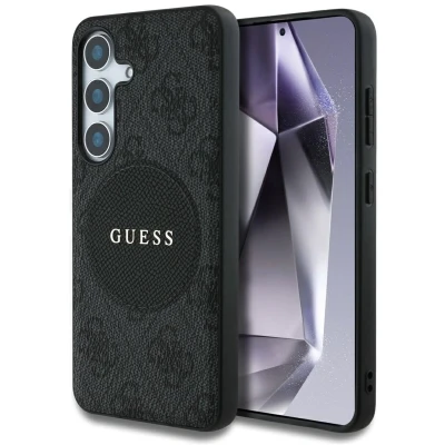 Afbeelding van Guess 4G Ring Cirkel Logo Hoesje Geschikt voor Samsung Galaxy S25 Back Cover Compatibel met MagSafe / Qi2 Zwart