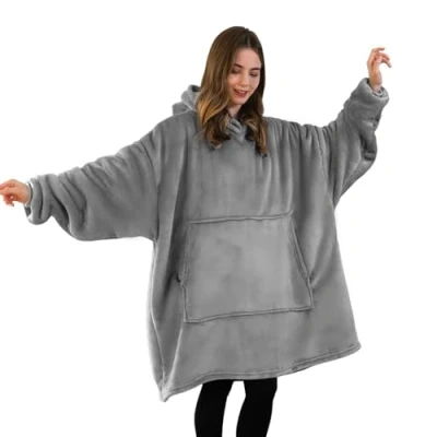 Afbeelding van Good Nite Trui met capuchon, dames en heren, hoodie, deken grote zakken, sherpa stof, zacht warm, volwassenen