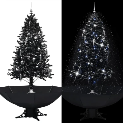 Afbeelding van Kerstboom sneeuwend met paraplubasis 190 cm PVC zwart