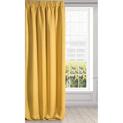 Afbeelding van Eurofirany Logan verduisterend gordijn ondoorzichtig satijn plooiband effen 1 st. Modern woonkamer slaapkamer kinderkamer, mosterd geel, 135x270 cm