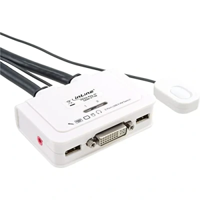 Afbeelding van InLine KVM Switch 2 voudig DVI D USB met audio en geïntegreerde kabelsets 0,9m wit, schakelaars, Wit