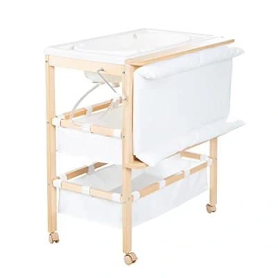 Afbeelding van roba Babyzwembad Opvouwbare Badtafel, 46,5 cm Breedte x 78 Diepte 99 Hoogte, Naturel/Wit