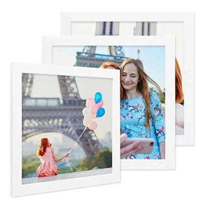 Afbeelding van PHOTOLINI Set van 3 fotolijsten 30 x cm MDF hout wit breed frame modern onbreekbaar acrylglas om op te hangen extra accessoires voor je stijlvolle wanddecoratie