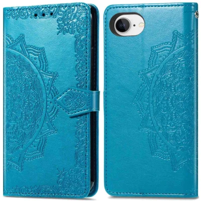 Afbeelding van imoshion Hoesje Geschikt voor iPhone 16e Mandala Bookcase Turquoise