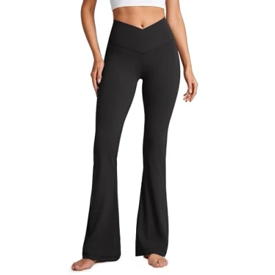 Afbeelding van CRZ Yoga Dames Butterluxe Cross Taille V hals Hoge Uitlopende Broek Leggings 84 cm, zwart., 46