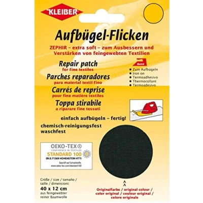 Afbeelding van Kleiber 40 x 12 cm katoenen herstellapjes voor fijn breiwerk om op te strijken, zwart