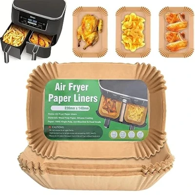 Afbeelding van PALUDO 120 stuks bakpapier, rechthoekig, 22 x 14 cm, bakpapier voor Air Fryer, compatibel met Ninja AF300EU AF400EU Princess Innsky en andere friteuse, zonder olie, dubbele mand
