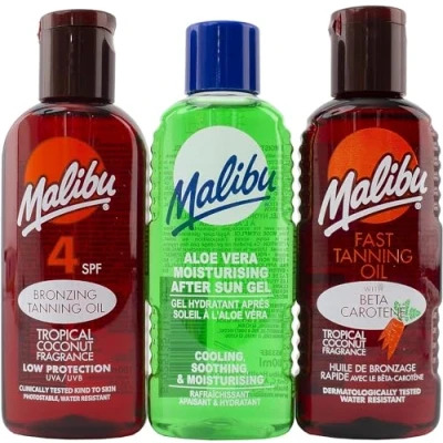 Afbeelding van Malibu Zonbeschermingsset met bruiningsolie SPF 4 snelle aloë vera aftersun reisset