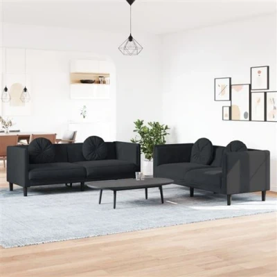 Afbeelding van vidaXL 2 delige Loungeset met kussens fluweel zwart