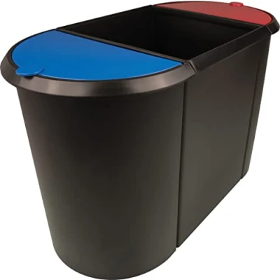 Afbeelding van HELIT Trio System afvalbak 38 liter Kunststof Zwart/rood/Blauw bxdxh 555x280x350 mm