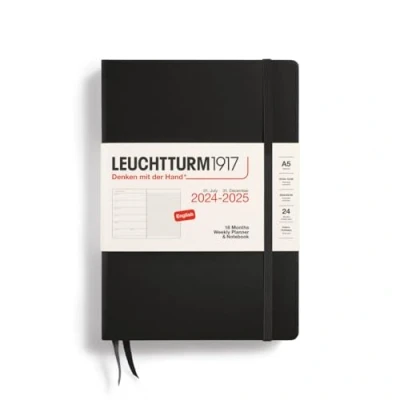 Afbeelding van Leuchtturm1917 weekplanner + notities agenda 18 maanden 2024 2025 hardcover A5 zwart