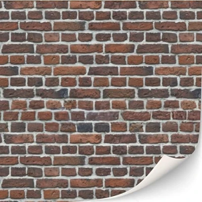 Afbeelding van Set van 3 vellen zelfklevende wandbekleding voor poppenhuis schaal 1:12 (rookrode baksteen)