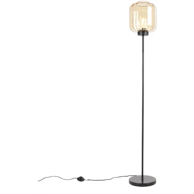 Afbeelding van QAZQA Design vloerlamp zwart met amber glas Qara