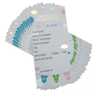 Afbeelding van OLILLY 20 voorspellingskaarten voor babyborrel, uniseks spel en voorspelling geboorte, om te knutselen met vriendinnen (meisjes of jongens, kaarten)