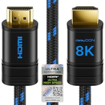 Afbeelding van deleyCON 2 m nylon kabel 8K UHD II HDMI 2.1 4320p 2160p @60Hz 4K @120Hz 7680x4320p metalen stekker Dolby DTS HDR eARC CEC HDTV Ethernet