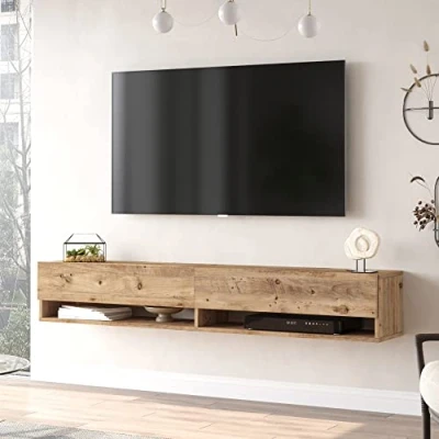 Afbeelding van Tv meubel Laitila 2 opbergvakken 180x31,5x29,5cm houtkleurig