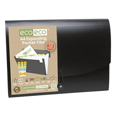 Afbeelding van eco Uittrekbare map A4, 50% gerecycled, met 13 transparante hoesjes, zwart