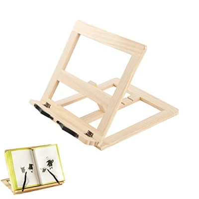 Afbeelding van Multifunctionele leesstandaard van hout, draagbaar, verstelbaar, opvouwbaar, voor kookboeken, documenten, laptop, tablet of i pad.