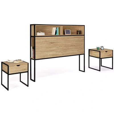 Afbeelding van Tête de lit 165 CM + 2 tables chevet DETROIT design industriel