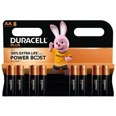 Image de Pack de 8 piles alcalines Duracell Plus AA 1,5 V Noir et Orange