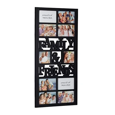 Afbeelding van Relaxdays fotolijst voor 10 foto‘s fotogalerie Family Friends kunststof collage zwart