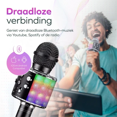 Afbeelding van BP® Karaoke Microfoon Bluetooth Set Voor Kinderen en Volwassenen Draadloos 5 Stemvervormers Echo Met Speaker LED Licht Nederlandse Handleiding