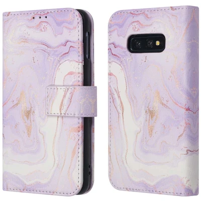 Afbeelding van iMoshion Hoesje Geschikt voor Samsung Galaxy S10e Met Pasjeshouder Design Bookcase smartphone Paars / Purple Marble