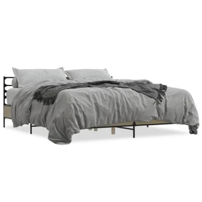 Afbeelding van Bedframe bewerkt hout metaal sonoma eikenkleurig 200x200 cm