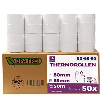 Afbeelding van thermische rollen 80 mm x 50 m 12 papierspoel voor kassa met ticketprinter rol 63 cm, BPA vrij (50)