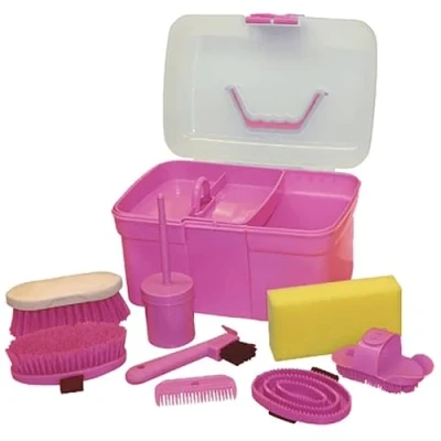 Image de RL24 Boîte de nettoyage pour chevaux avec contenu remplie brosse à crinière, étrille, grattoir sabots, etc. Mallette