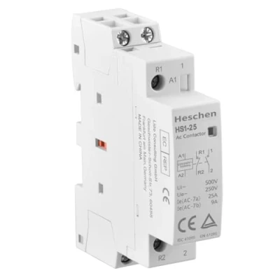 Afbeelding van Heschen Huishoudelijke AC schakelaar HS1 25 2 polig 1NO 1NC 220V/240V spoelspanning 35mm DIN rail montage