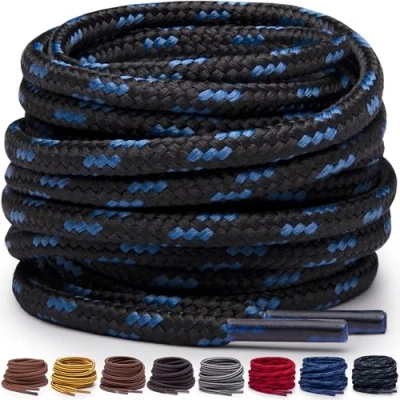Afbeelding van Miscly Ronde veters voor laarzen, robuuste en duurzame werkschoenen wandelschoenen, Zwart/Blauw