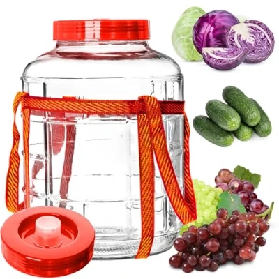 Afbeelding van KADAX Gistingsballon, glazen gistingsballon met kunststof deksel, wijnballon, fermentatieballon, universeel glas, komkommerpot, voorraadpot, gistingscontainer, fermentatiepot, pot