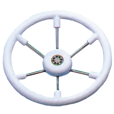 Afbeelding van 6 spaaks stuurwiel leader tanegum rvs met witte polyurethaan rand a=370mm. b=100mm