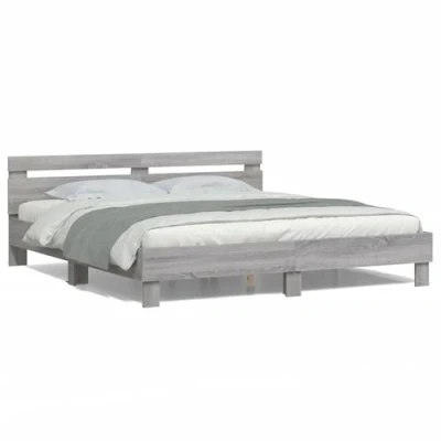 Afbeelding van vidaXL Bedframe met hoofdeinde en LED licht grijs sonoma 180x200 cm
