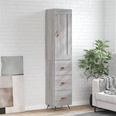 Afbeelding van Hoge kast 34,5x34x180 cm bewerkt hout grijs sonoma eikenkleurig