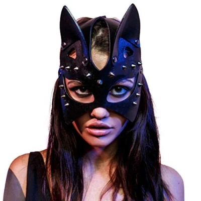 Afbeelding van Kangmeile Kostuummaskers Halloween masker, dames, sexy, cosplay, kat, PU leer, klinknagel, kattenoren, half Halloween, carnaval