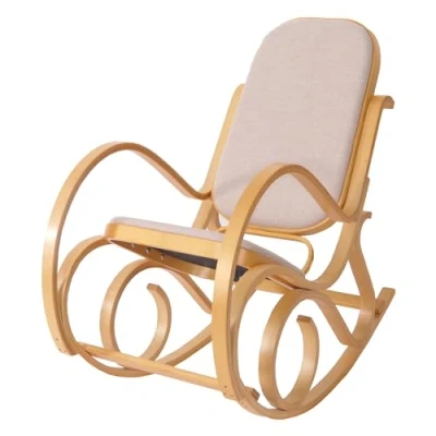 Image de Rocking chair, fauteuil à bascule M41 imitation noyer, tissu beige