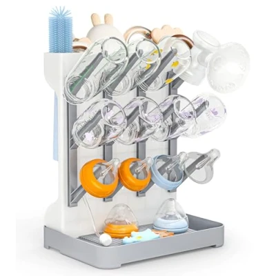 Afbeelding van GoMaihe Babyflessenafdruiprek: verticale houder voor babyflessen en babyaccessoires, grijs