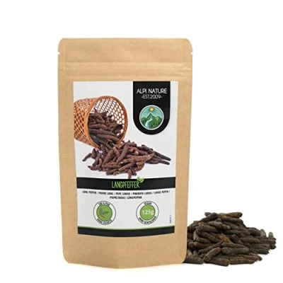 Afbeelding van lange zwarte peper (125 g), hele chili, 100% natuurlijke peperstokjes, natuurlijk zonder toevoegingen, veganistisch