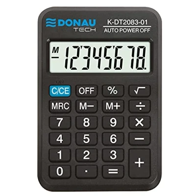 Afbeelding van DONAU TECH/K DT2083 01 8 cijferige rekenmachine met wortelfunctie, 89 x 56 11 mm, kleur: zwart, weergave, werkt op batterijen, compact design