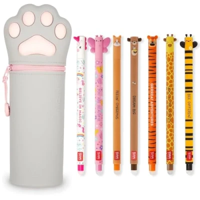 Afbeelding van LEGAMI Set van 7 uitwisbare gelpennen + etui 2 in 1 met warmtegevoelige inkt, inktkleurenpalet en vatdesign, 0,7 mm punt (kitten)