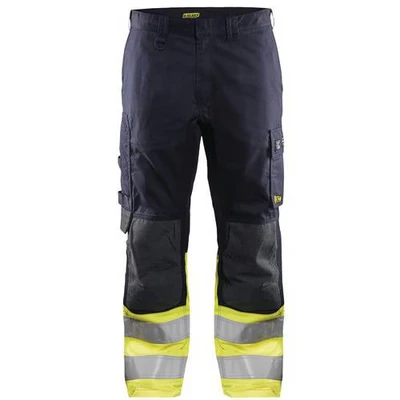 Image de Pantalon multinormes inhérent marine/jaune fluo, poches côtés en biais