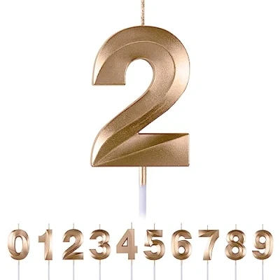 Afbeelding van verjaardagskaarsen 2,3D cijfers champagne cijfer 2 verjaardagstaart decoratie verjaardag