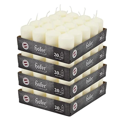 Afbeelding van Hofer Column Wax Candles Lange Duur: 7 Uur 4 x cm Ivoorkleur Druppelbestendig Pak Van 20 Stuks