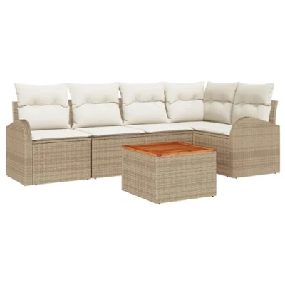 Afbeelding van vidaXL 6 delig Tuin Sofa Set met Kussens Beige Poly Rattan Acacia