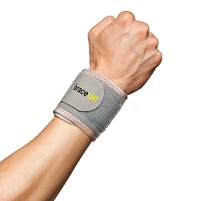 Afbeelding van BraceUP Polsbrace polsorthese, polsbescherming, krachttraining, pols, voor tennis, gym (zilver)