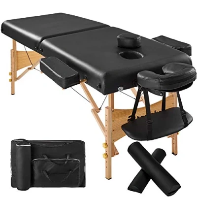 Afbeelding van tectake 400421 Massagetafel met 2 zones, 7,5 cm, matras + rolkussens tas, verschillende kleuren, zwart