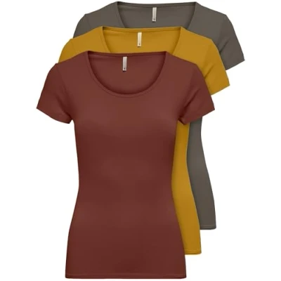 Afbeelding van ONLY 15209153 Basic dames zomer T shirt 3 pack zwart of wit