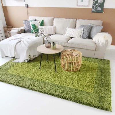 Afbeelding van Hoogpolig Tapijt/Vloerkleed Shaggy Trend Lijstmotief Groen 60x110 Cm